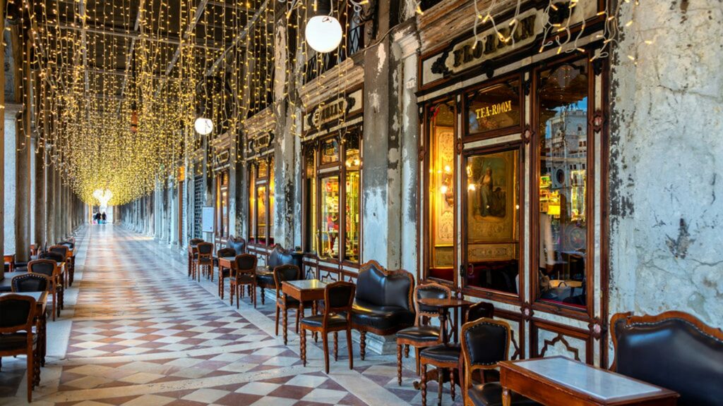 The oldest café in Europe, the Café Florian, located in Venice, Italy