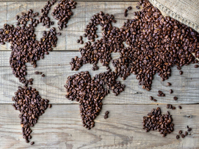 Carte Du Monde Réalisée à Partir De Grains De Café Kabioca