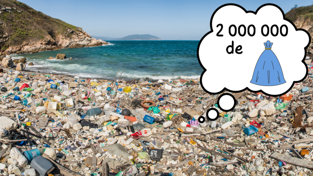 plage de déchets de capsules en plastique