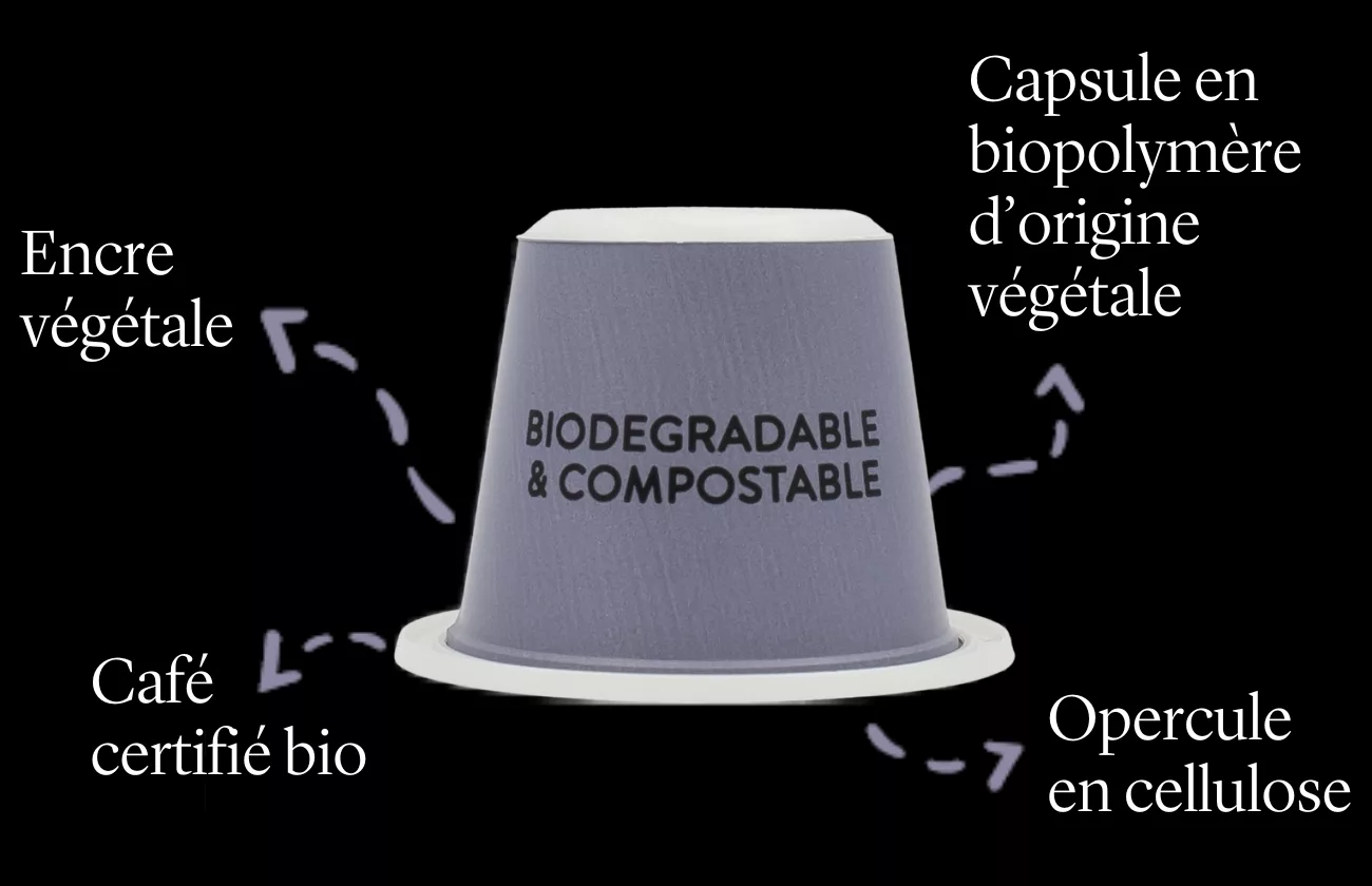 Schéma composition capsules compostables à domicile Nespresso Kabioca